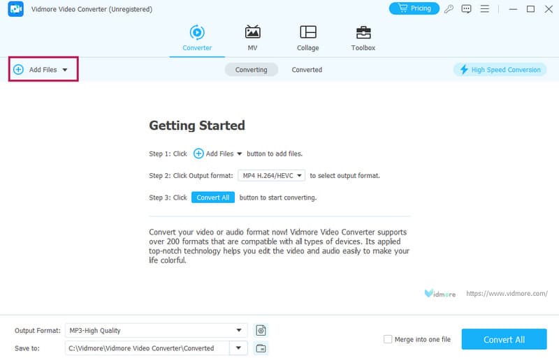 WebM zu MP4 Vidmore Hochladen
