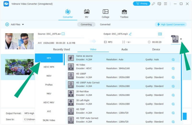 AVI zu MP4 Vidmore Einstellungen