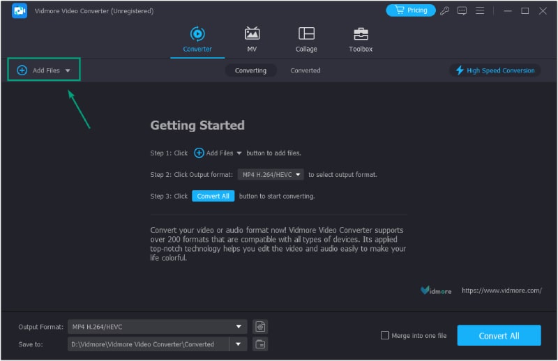AVI zu MP4 Vidmore Dateien hochladen