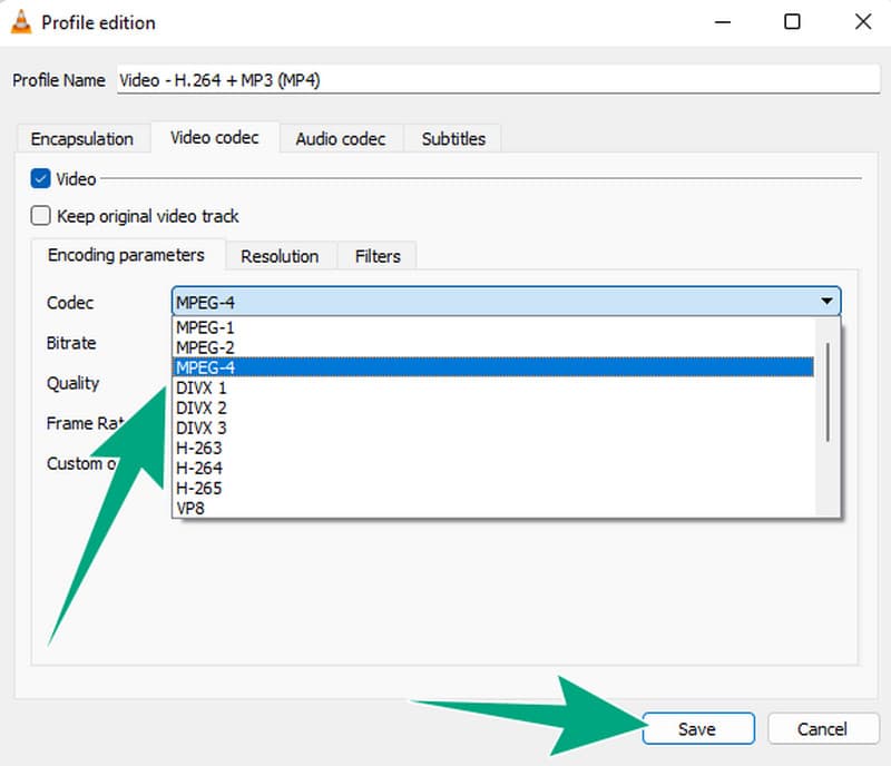 AVI zu MP4 VLC Dateien einstellen