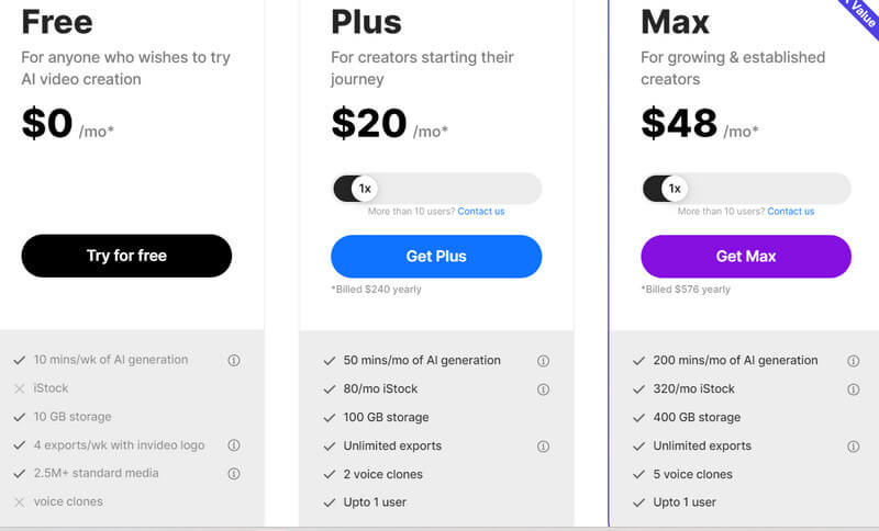 KI-Musikvideo-Generatoren Preis für Invideo