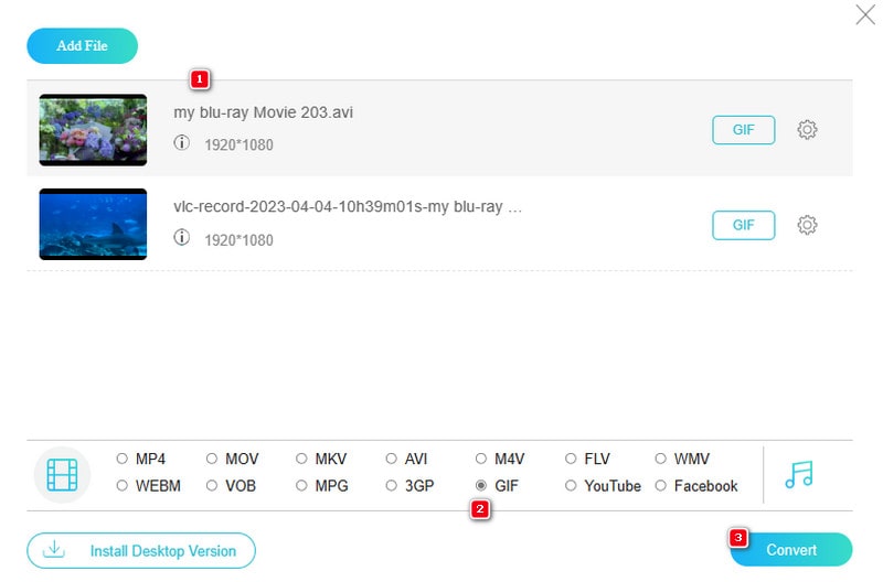AVI GIF Online Dateien konvertieren