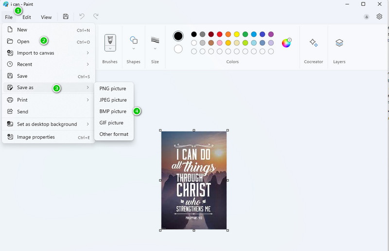 BMP PNG Paint Einstellung Konvertieren
