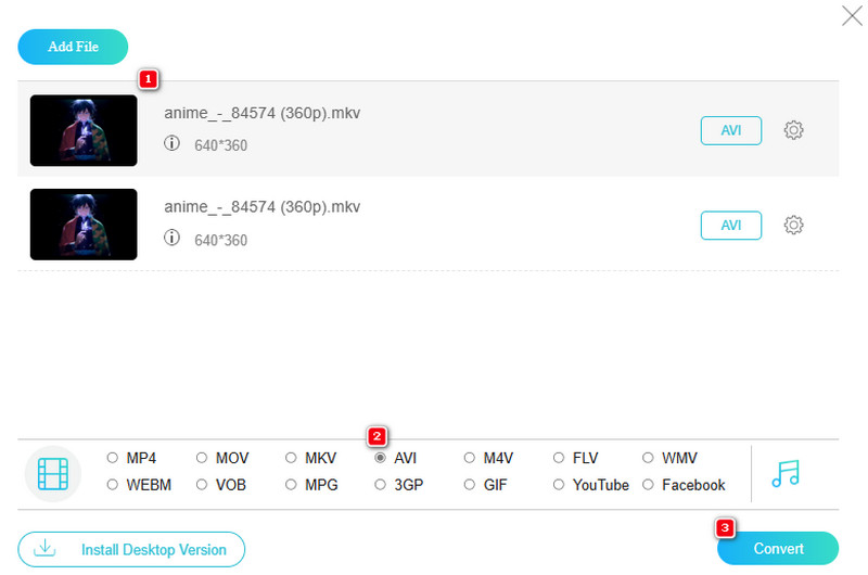 MKV-zu-AVI-Konverter Online Konvertieren