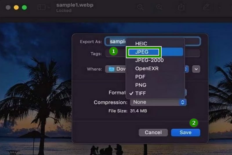 Vorschau: Speichern von WebP als JPG