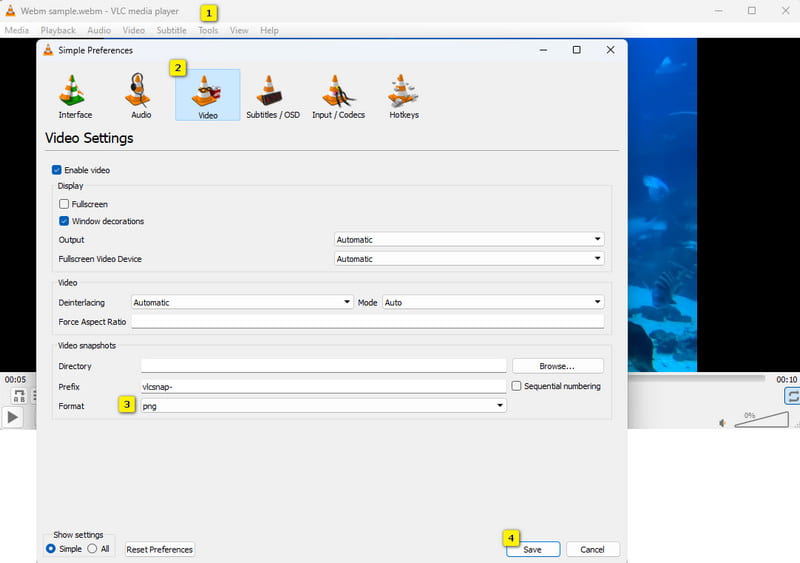 WebM in PNG VLC Einstellung