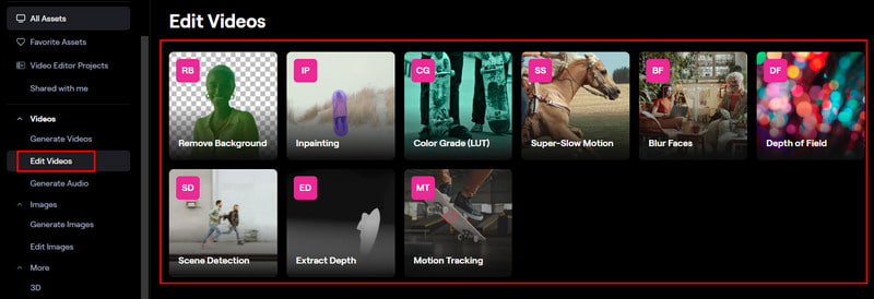 Videobearbeitungstools von Runway