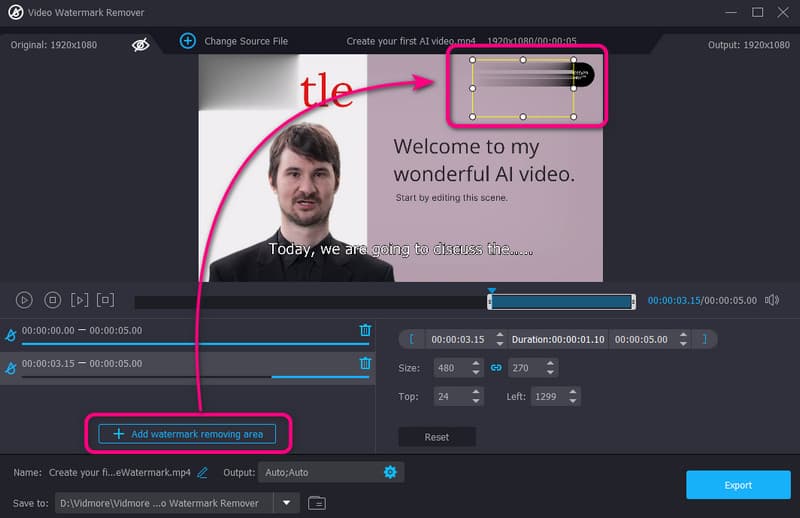 Bereich zum Entfernen des Wasserzeichens hinzufügen