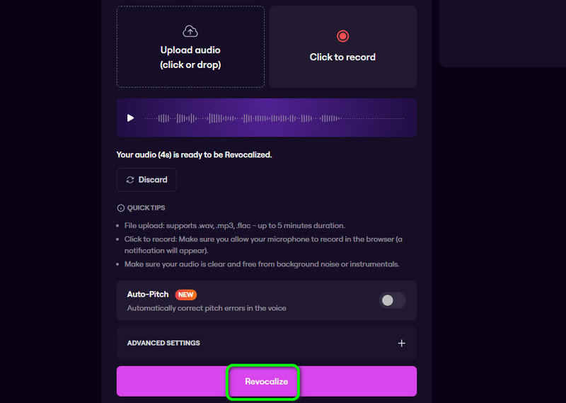 Schaltfläche „Revocalize“ klicken