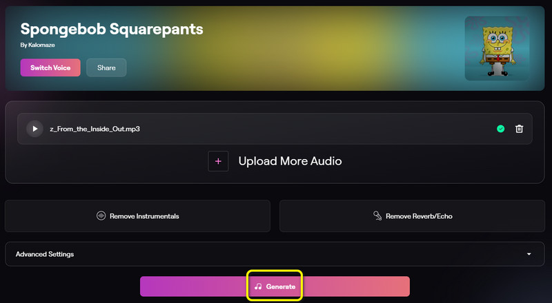 Schaltfläche „Generate“ letzter Schritt