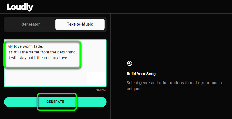 Loudly auf „Generate“ klicken