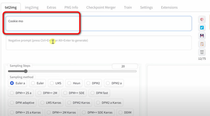 Txt2img-Bereich Eingabeaufforderung einfügen