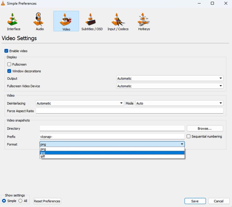 Webm Jpg Vlc einstellen