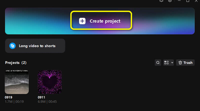 Schaltfläche „Projekt erstellen“