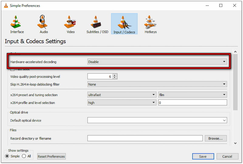 Verbesserungen für VLC deaktivieren