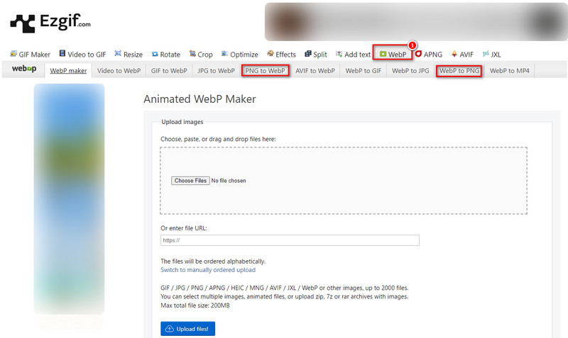 WebP-Bereich in Ezgif finden