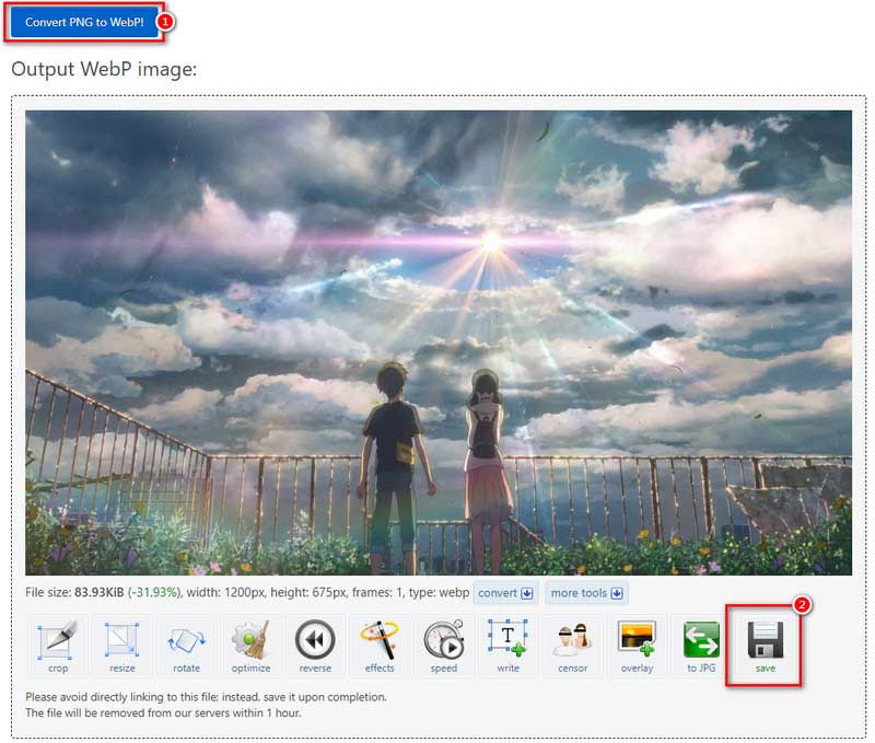 PNG-zu-WebP-Konvertierung in Ezgif starten