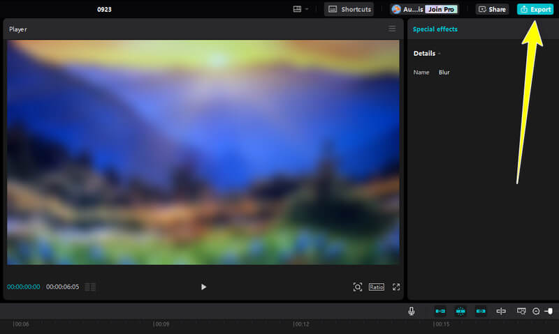 Auf „Exportieren“ klicken Verwischtes Video speichern