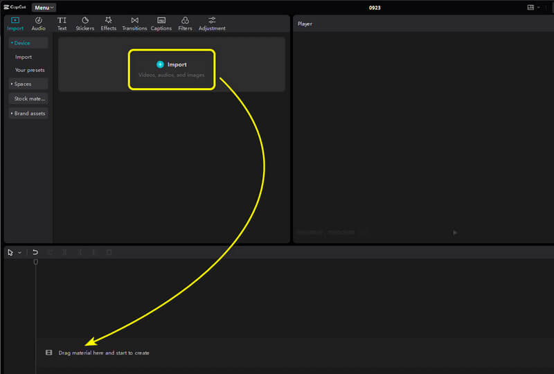 Importieren Ziehen Zeitleisten-Bereich