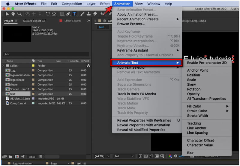Text animieren auswählen