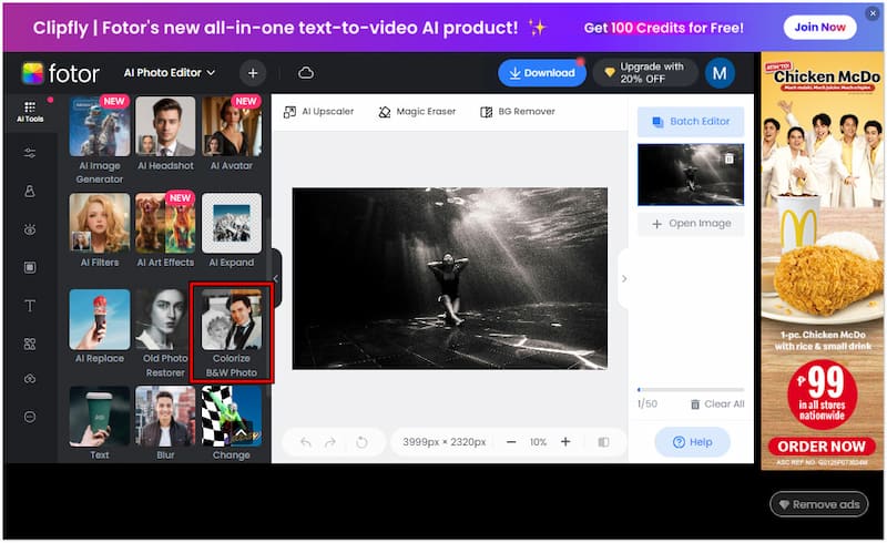 „Schwarzweißfoto kolorieren“ auswählen