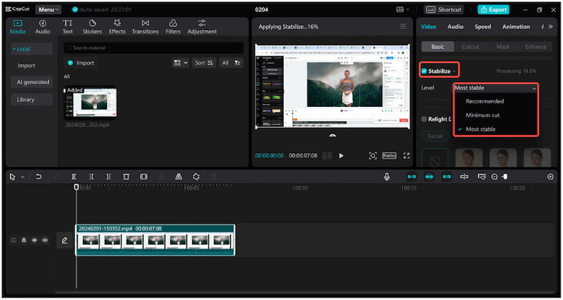 „Am stabilsten“ auswählen
