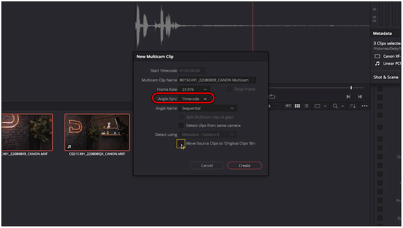 Timecode-Option auswählen