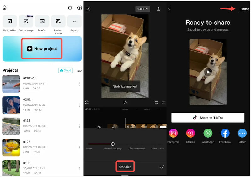 Video im CapCut Mobile-App stabilisieren