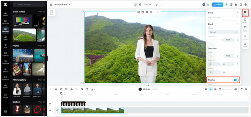 Stabilisierung einschalten