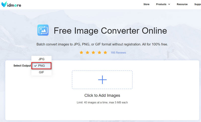 In Vidmore Image Converter Ausgabeformat wählen