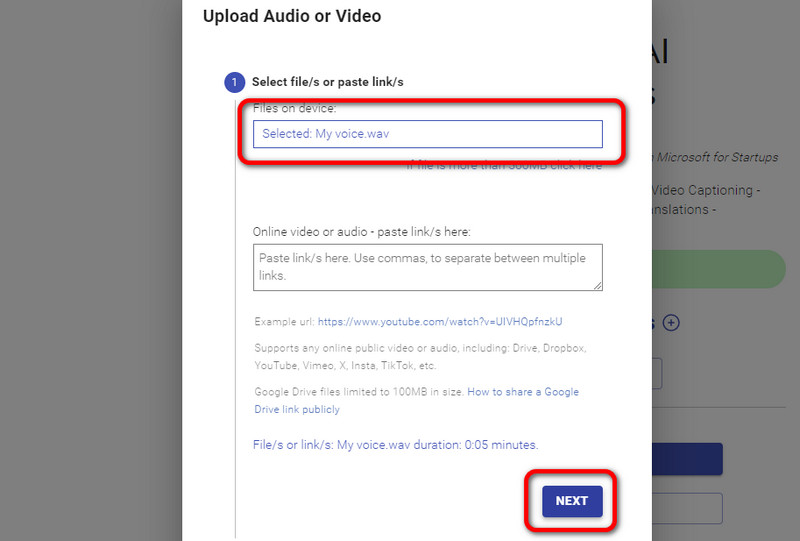 Datei hinzufügen und auf „Weiter“ klicken