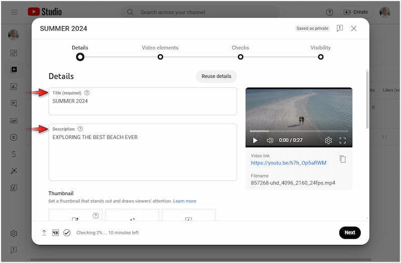 Titel und Beschreibung hinzufügen