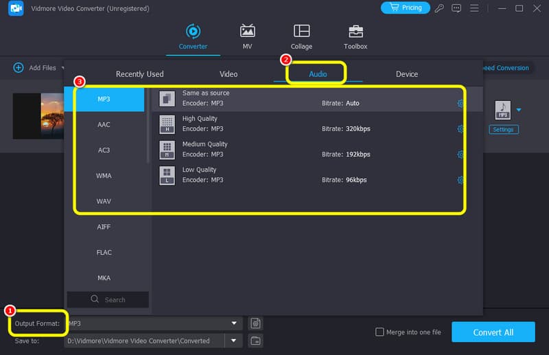 Bevorzugtes Audioformat wählen