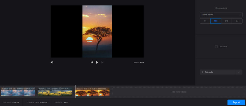 Clideo‑Video‑Merger‑Funktion