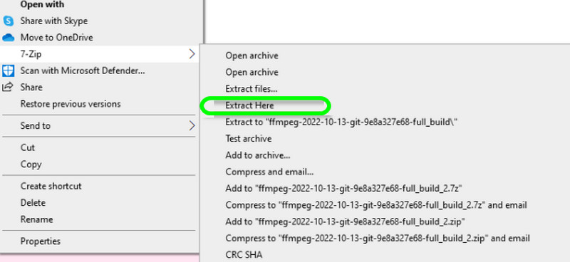 Entpacken und in Ffmpeg umbenennen