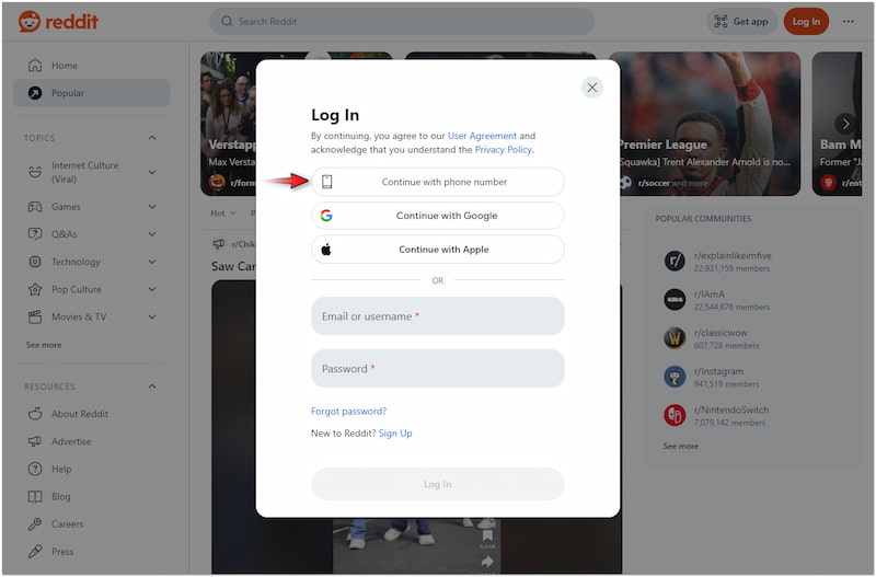Bei Reddit-Konto anmelden
