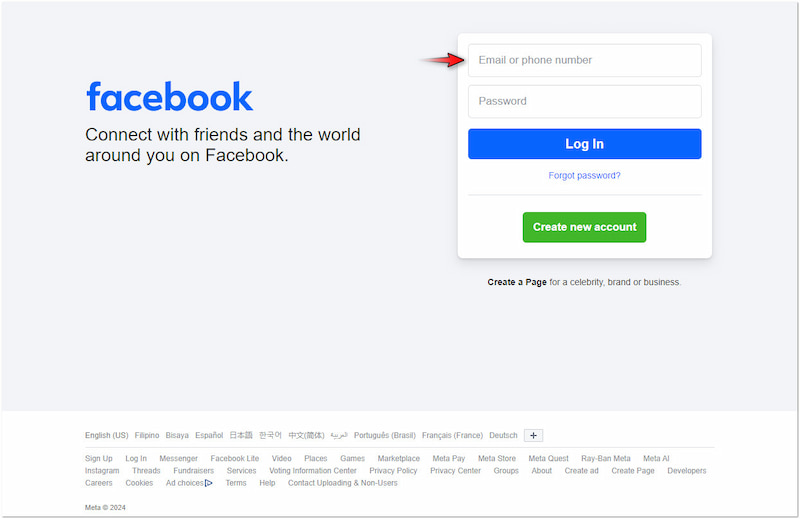 Facebook‑Zugangsdaten eingeben
