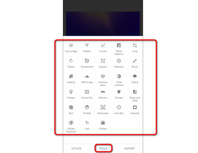 Tools‑Bereich Bearbeitungsfunktion