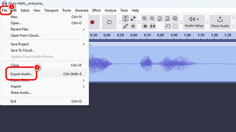 Audio exportieren (Option in Audacity)