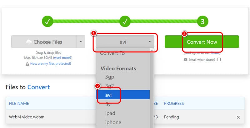 AVI auswählen – Convert Now Zamzar