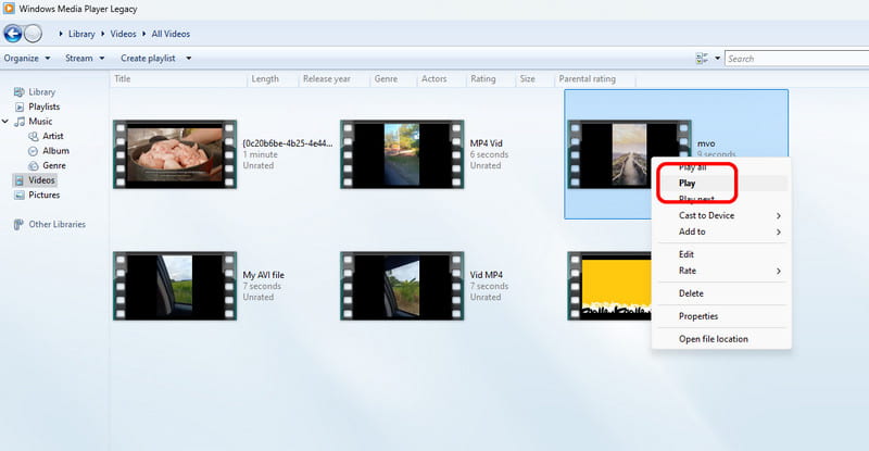 Öffnen auswählen Windows Media Player