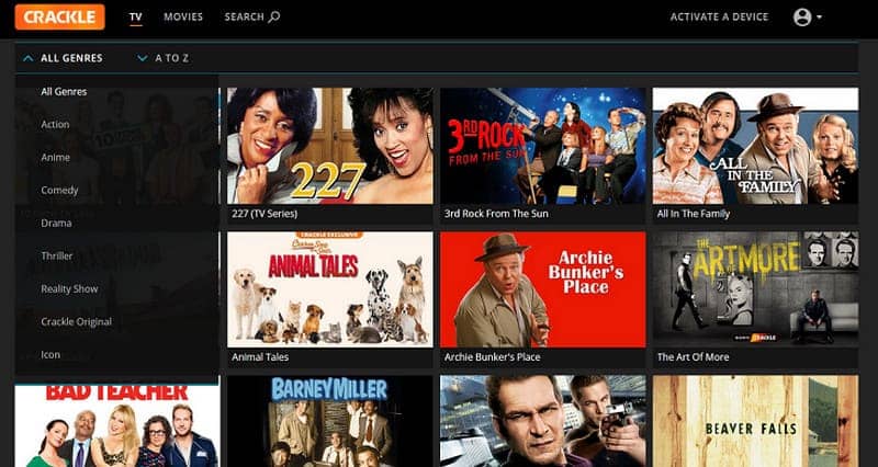 Crackle – kostenlose Filmwebseite