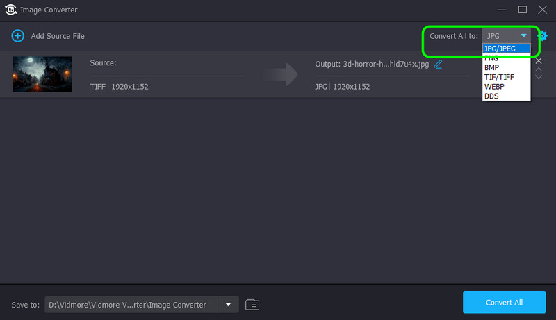 Auf „Alle konvertieren in“ klicken Vidmore