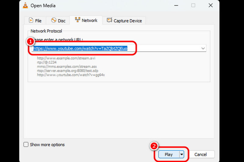 Wiedergabe – Link einfügen – VLC