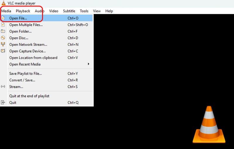 Medienbereich Datei öffnen VLC