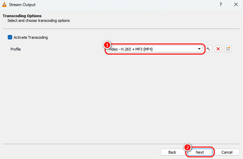 Profil Format auswählen VLC