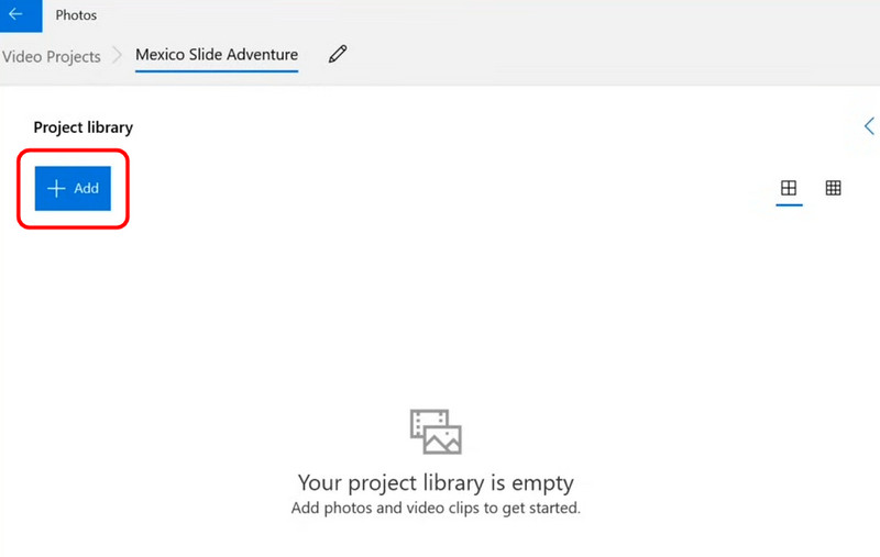 Schaltfläche „Hinzufügen“ Fotos-App