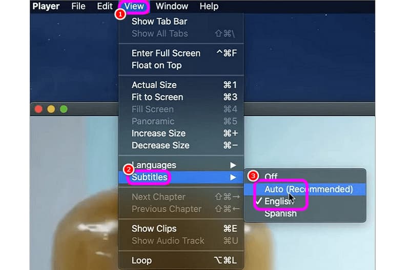 Option „Untertitel anzeigen“ in QuickTime