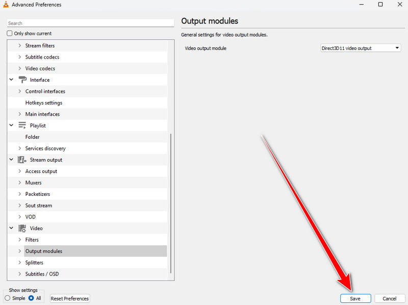 Auf Schaltfläche Speichern klicken VLC