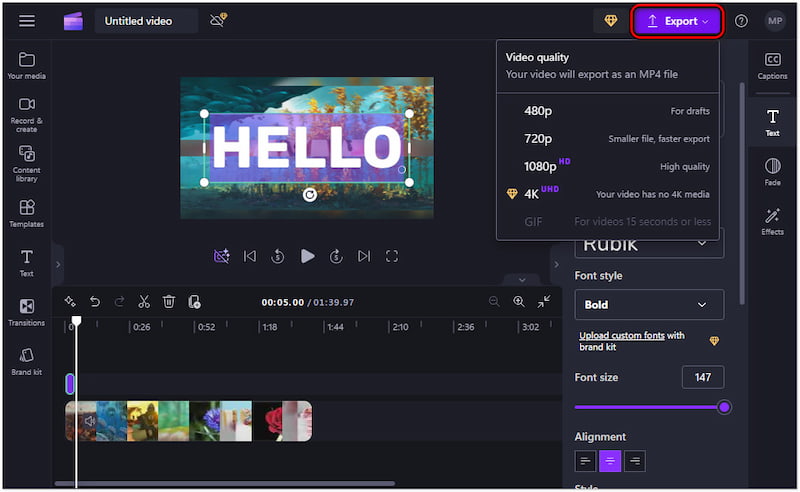 Untertitel-Projekt exportieren